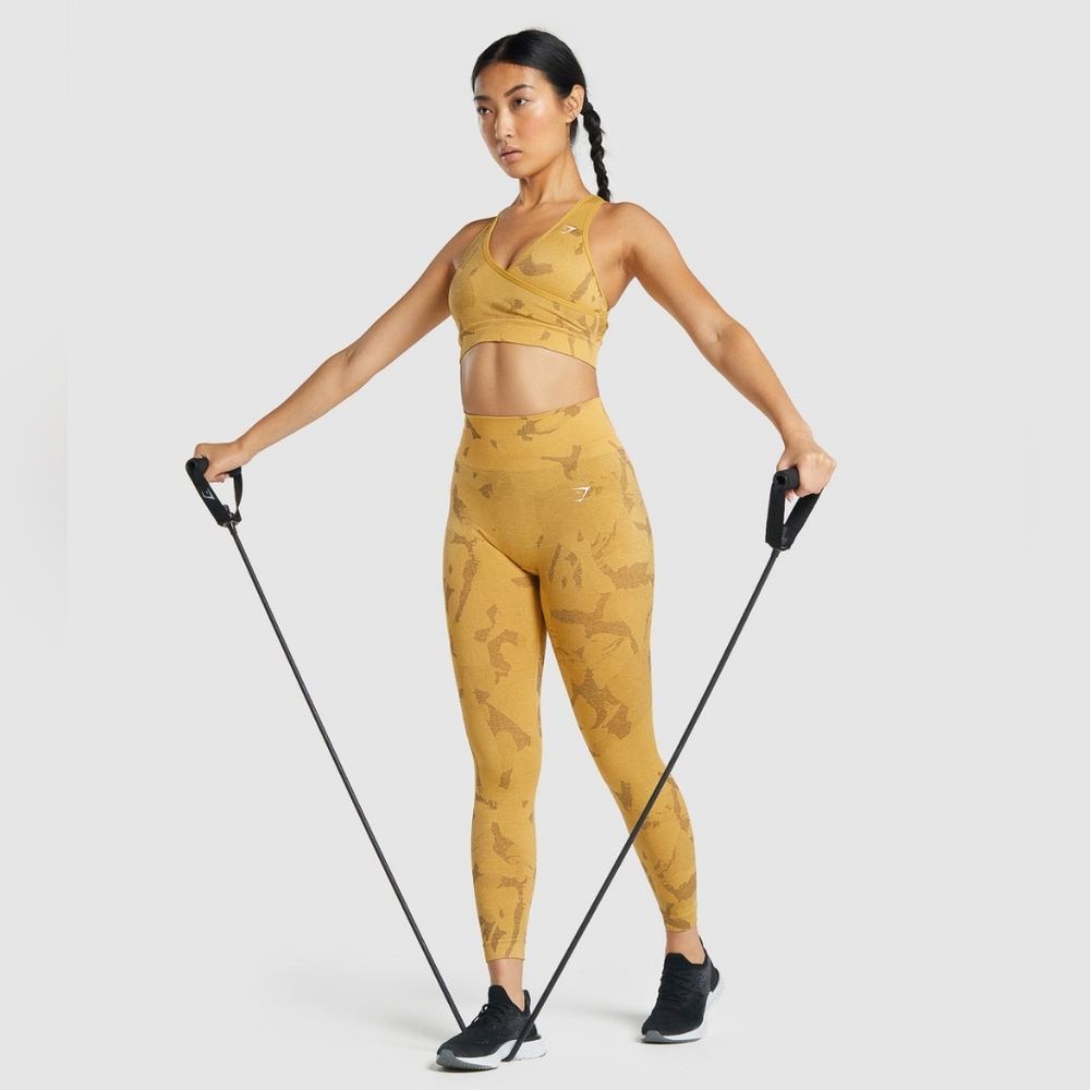 GYMSHARK Seamless Camo Yellow Leggings Size XL